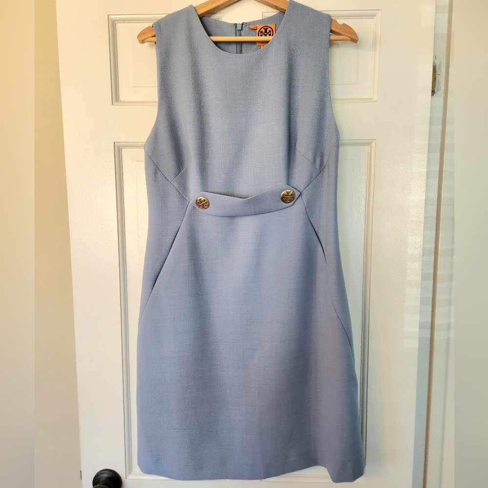 Tory Burch Light Blue Midi Dress with Gold Accents